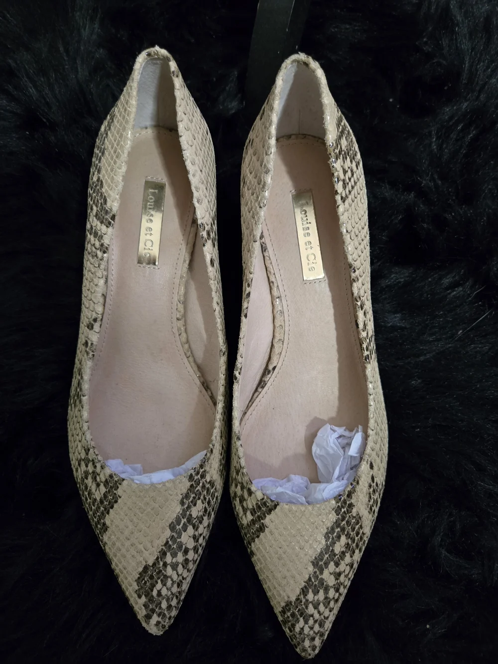 Louise et Cie Beige Snake-Print Pointed-Toe Heels